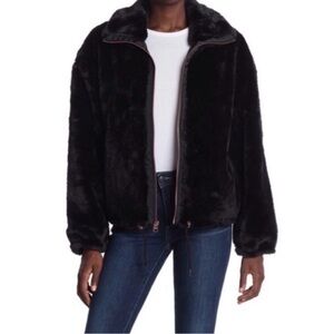 Lucky Brand Black Funnel Neck Faux Fur Jacket